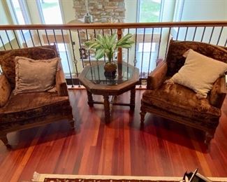 Beautifully upholstered velvet mid century accent chairs 