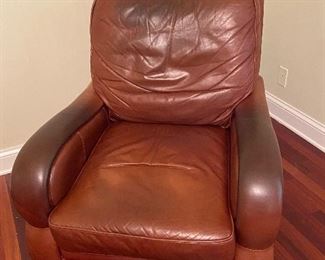 Distressed leather with studded trim, accent chair 
