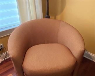 Swivel chairs in red and white polka dot print. Set of 2 available. 