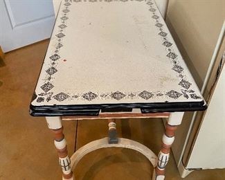 Mid century metal and wood table with 2 drop leaves