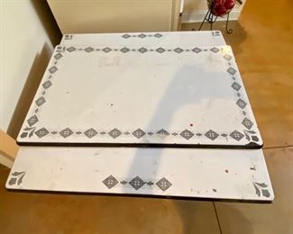 Mid century metal and wood table with 2 drop leaves