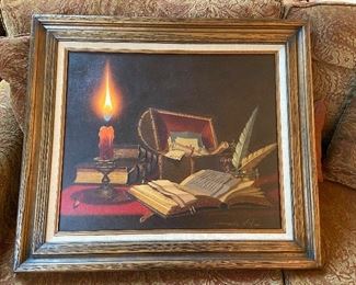 Framed Still Life with Objects, original oil painting. Artist: Hans Henensdorf