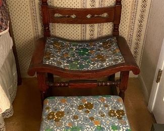 Antique folk art chair and foot stool