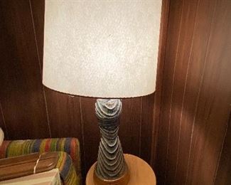 Art Deco style porcelain table lamp, green glazed, draping pattern (1 available)