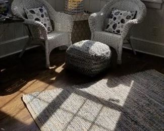 Wicker porch chairs, area rugs