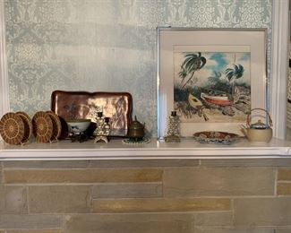 Vintage Chinese brass incense burner & candle sticks