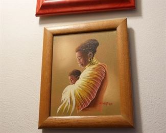 Mother & Child African AMerican Original Art Framed