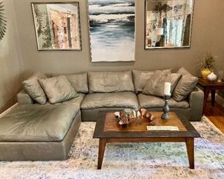 Restoration Hardware modular gray leather cloud sectional