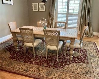 Brand new from Atelier Home (just opened and assembled) “Bordeaux” dining table and matching “Louis Shield Cane Back chairs” all in a beautiful ash finish. The entire set cost $4,849 new, and like I said, we just unwrapped these!