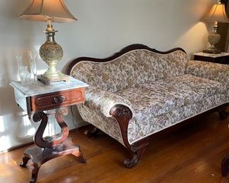 Empire sofa and marble top harp tables