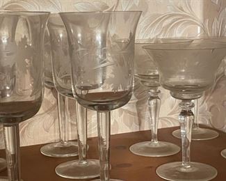  Vintage Etched crystal glasses
