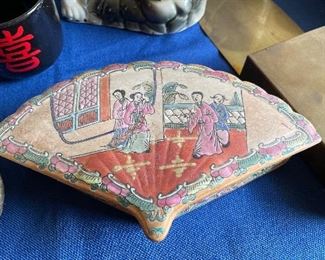Vintage Japanese  fan shaped trinket box 