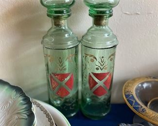 Vintage painted liquor decanters