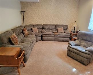 Large Olive sectional and recliner by Bassett