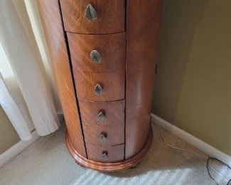 Oval jewelry chest with flip-up top and necklace hangers sides 19" W x 16" D x 39" H