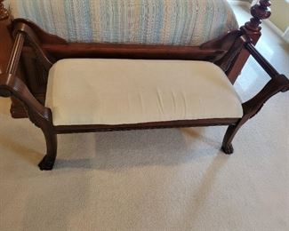 A solid wood bedroom set. Queen bed and bench as well as a high-boy dresser and long dresser with nightstands Bed  bench 571/2" W x 20 3/8 D x 27 1/2 H