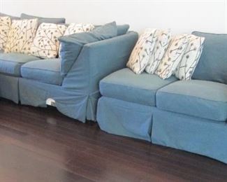 CRATE & BARREL teal sectional sofa