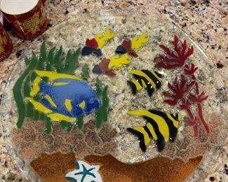 PEGGY KARR Tropical Fish Glass Art Plate