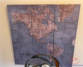 3 Piece Set of Stretch Canvas Map