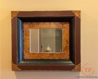 Studded Leather Wrapped Mirror