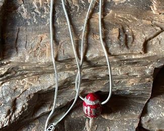 Sterling Silver Necklace with Husker Faberge Football Egg with Diamonds and Gold