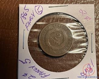 1865 "Fancy 5" 2 Cent Piece