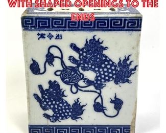 Lot 13 Chinese glazed Pillow with shaped openings to the ends