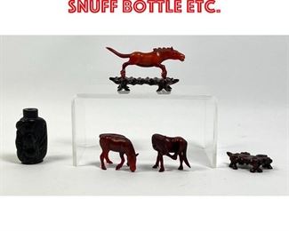 Lot 23 5pcs Chinese Carvings, Snuff bottle etc. 