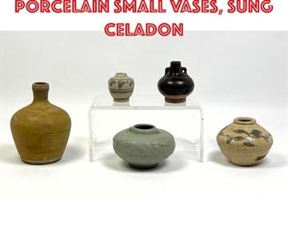 Lot 49 5pc Antique Chinese Porcelain Small Vases, Sung Celadon
