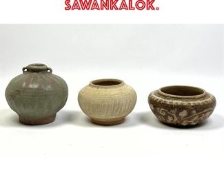 Lot 58 3pcs Chinese Vase Bowls. Sawankalok. 