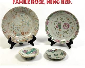 Lot 61 4pcs Chinese Porcelain. Famile Rose, Ming Red. 