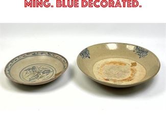 Lot 66 2pcs Chinese Low Bowls. Ming. Blue Decorated. 