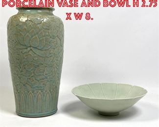 Lot 81 2Pc Green Celadon Porcelain Vase and Bowl H 2.75 x W 8.