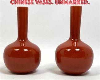 Lot 92 Pr 19th century orange Chinese vases. Unmarked. 