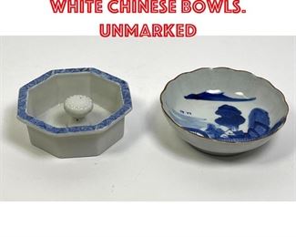 Lot 93 2 pc Antique blue and white Chinese bowls. Unmarked