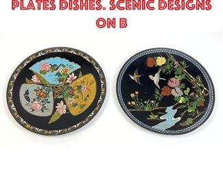 Lot 96 2pc Cloisonne Enamel Plates Dishes. Scenic designs on b