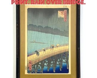 Lot 101 WATANABE Woodblock Print. Rain over bridge. 