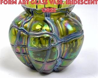 Lot 118 Kralik style Melon form Art Glass Vase. Iridescent Gree