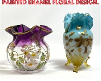Lot 119 2pcs Art Glass Vases. Painted Enamel Floral Design.