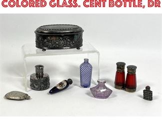 Lot 124 9 pc lot Silverplate and colored glass. Cent Bottle, Dr