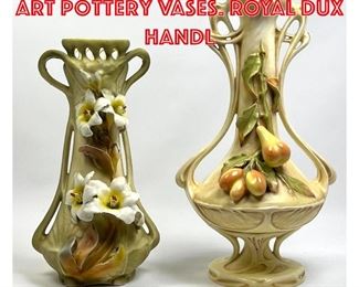 Lot 132 2pc Tall Art Nouveau Art Pottery Vases. ROYAL DUX Handl