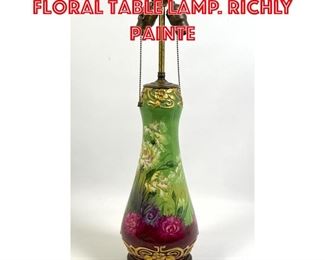 Lot 153 J MEILLER Hand Painted Floral Table Lamp. Richly painte