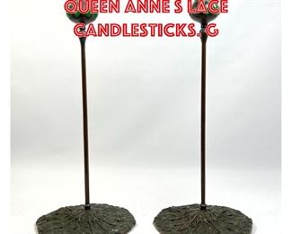 Lot 160 Tiffany Studios style Queen Anne s Lace Candlesticks. G