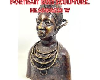 Lot 161 Benin style Bronze Portrait Bust Sculpture. Headdress w
