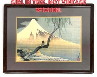 Lot 163 Japanese Print Signed. Girl in tree. Not vintage woodbl