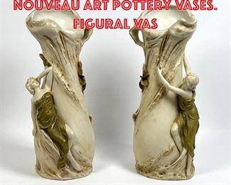 Lot 181 Pr ROYAL DUX Art Nouveau Art Pottery Vases. Figural Vas