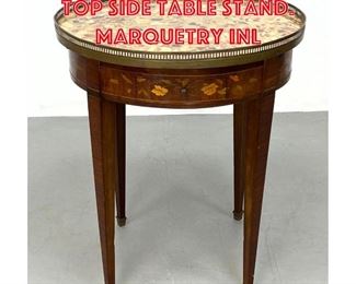 Lot 191 French style Marble Top Side Table Stand. Marquetry inl