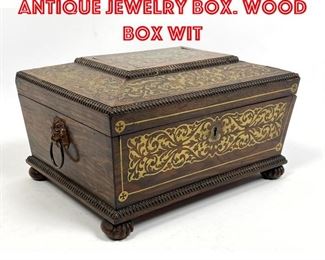 Lot 198 Rosewood Inlaid Brass Antique Jewelry Box. Wood Box wit