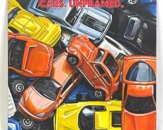 Lot 221 Kim T Cars Painting of Cars. Unframed.