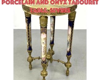 Lot 258 Hand Painted Porcelain and Onyx Tabouret Table. SEVRES 